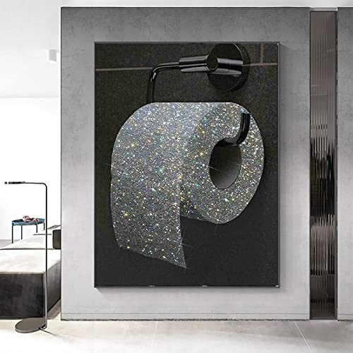 Canvas Schilderij Wall Art Wc Papierrol Kleur Glitter Diamant Creatieve Print Foto 'S Voor Badkamer Decor Poster 60x80 Cm (24x32in) Frameloos - Afbeelding 4