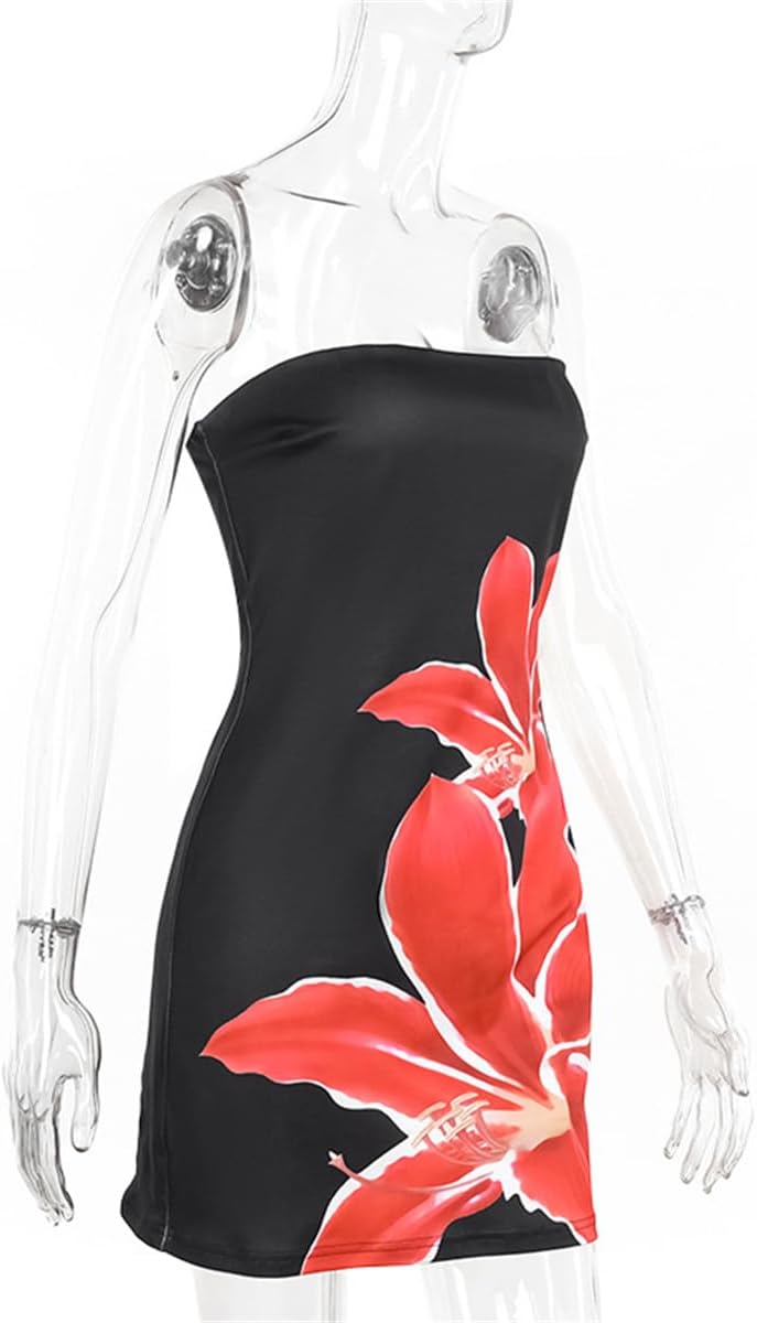 Women Sexy Strapless Floral Pattern Bodycon Tube Mini Dress Summer Skinny Sleeveless Backless Bandeau Tube Dress - Image 4