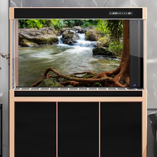 Image of Waterfall Aquarium Background Natural Jungle Rainforest Landscape Terrarium Background Jungle Style Stream Fish Tank Background Waterfall Rainforest Reptile Habitat Background Poster Vinyl 60x24in