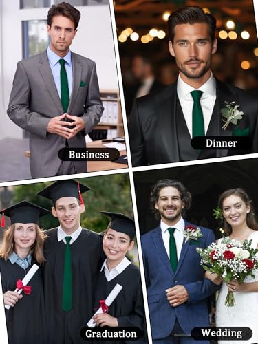Image of Mantieqingway Black Tie Sets for Men Classic Solid Color Tie Handkerchief Pocket Square Holder Formal Graduation Wedding