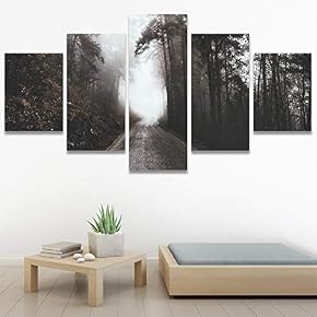 SIGNWIN 5 Panel Canvas Wall Art Foggy Trees...
