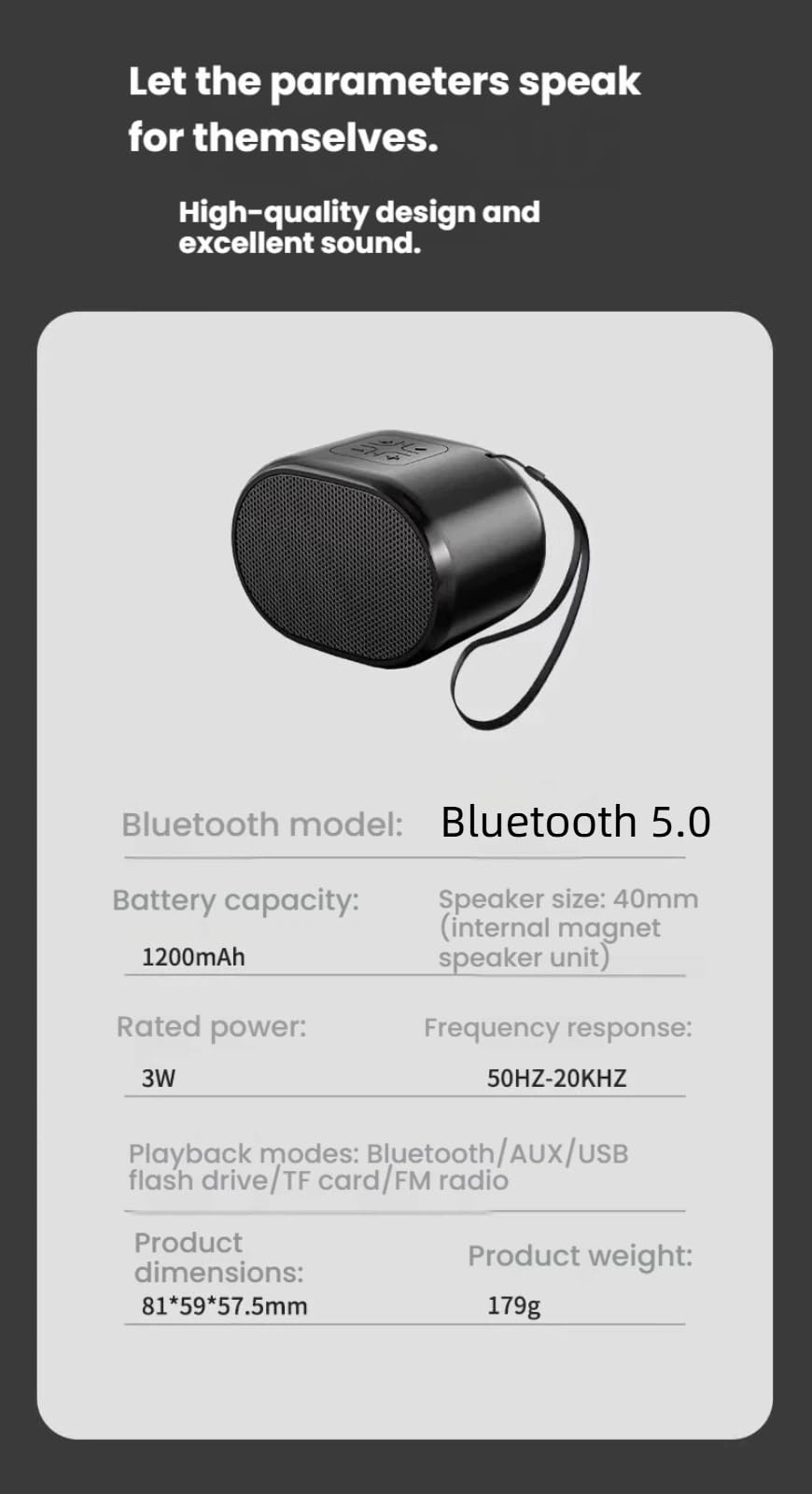 Mini haut-parleur Bluetooth portable avec batterie 1200 mAh, 12 heures d'autonomie, Bluetooth 5.0, base en silicone antidérapante pour les voyages et l'utilisation quotidienne