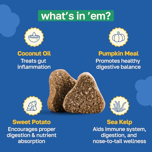 Image of Happy Paws Scoot Stop Dog Chews, Anal Gland Support for Dogs, Soft Chews with Coconut Oil, Pumpkin, Sweet Potato & Sea Kelp for Healthy Digestion, Organic, Non GMO, Vegan, Chicken Flavor, 200 Count