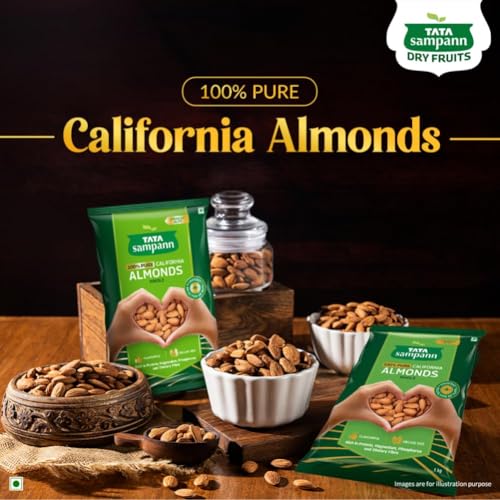 Image of Tata Sampann Pure California Almonds Whole, 1kg, Real Nuts, High In Fiber, Badam Giri, Rich In Protein, Magnesium, Phosphorus And Dietary Fibre, Nuts & Dry Fruits, Value Pack (Pack of 2)