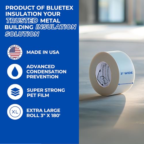 Image of BlueTex Insulationㅤ 3 inch Wide x 180' Long White Vapor Barrier Seam Tape - 1 Roll, Waterproofing & Great for Crawlspaces, Insulation Repairs, Underlayment Seams, Metal Building Insulation Seams