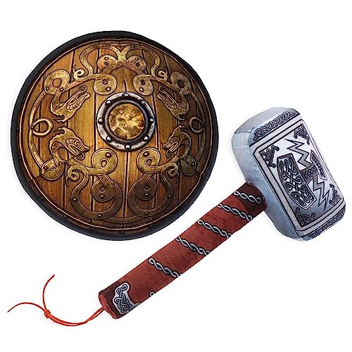 Image of FancyOh! Little Vikings Hammer and Shield Playset - Safe Plush Soft Pretend Play Weapons - Gifts for Kids, Universal