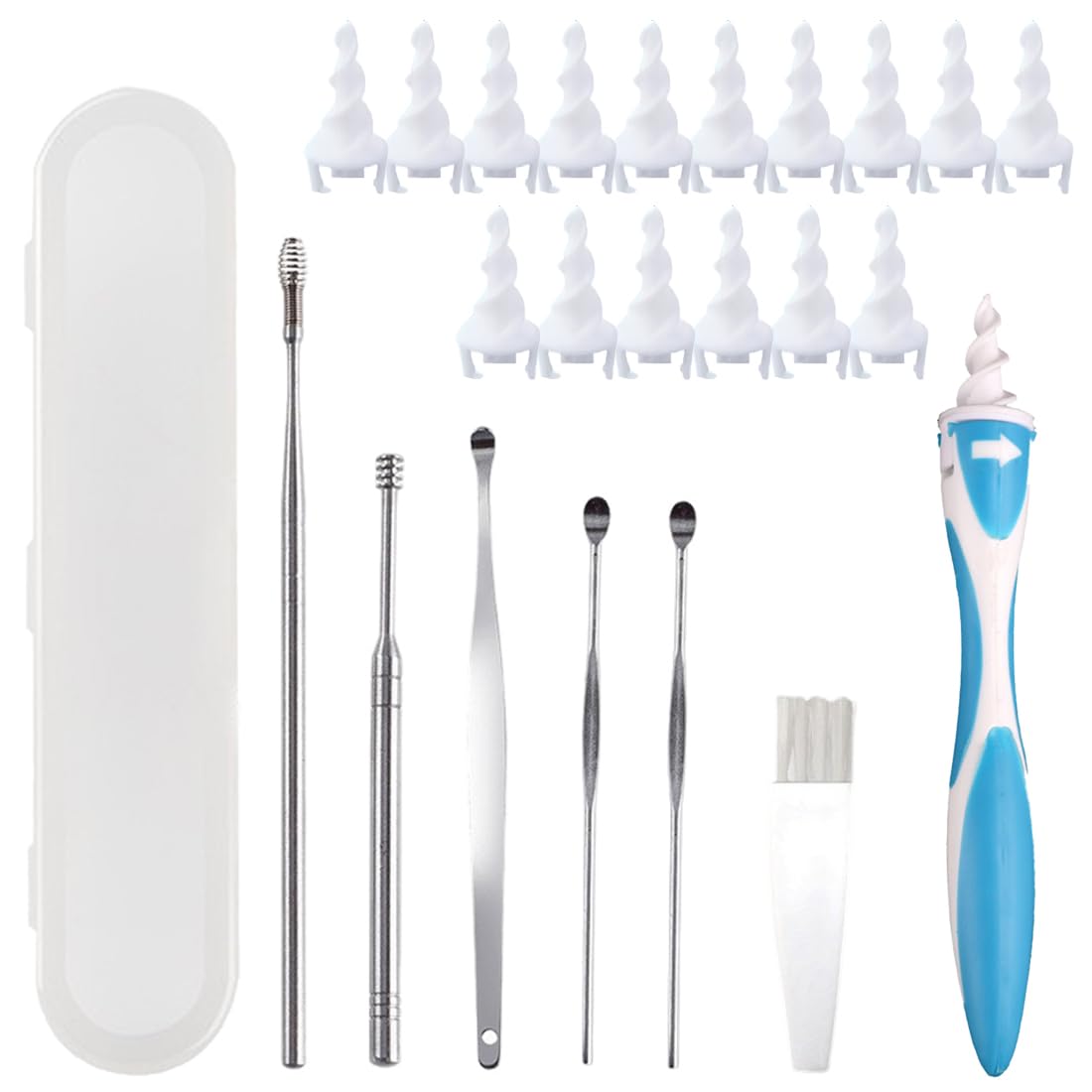 4 pcs Pulisci Orecchie Kit,e Pulisci Orecchie Spirale,Ear Wax Removal,Strumenti per Pulizia dell’Orecchio in Acciaio Inox