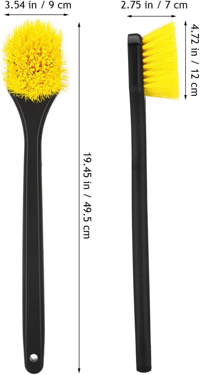 Car Tire and Rim Cleaning Brush with Long Handle, Yellow Hard Nylon Bristles Tire Brush for Car Detailing and Exterior Wheel Care