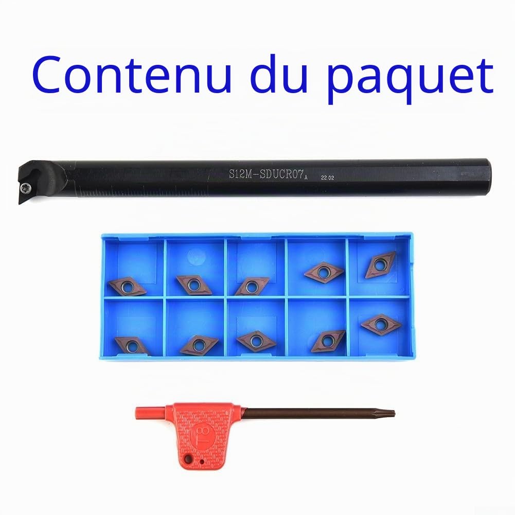 Barre d'alésage S12M SDUCR07 de qualité professionnelle avec clé T8 et dix lames d'insertion DCMT0702
