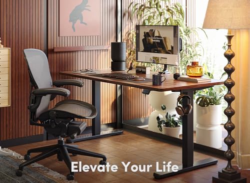 Image of FEZIBO Electric Standing Desk, 55 x 24 Inches Height Adjustable Stand up Desk, Sit Stand Home Office Desk, Computer Desk, Black Walnut
