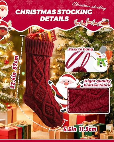 4 Stück Weihnachtsstrumpf Set,Personalisiert Gestrickte Wolle Weihnachtsstrumpfe mit Namensschildern und Grußkarten,Hängende Socke Candy Geschenk Taschen für Weihnachtsfeier Weihnachtsdekorationen