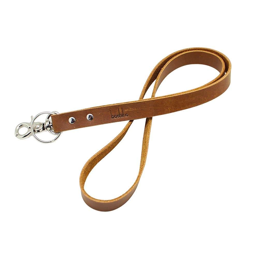 Boshiho Keychain Lanyard - Cowhide Leather Neck Lanyard with Metal Clasp for ID Badge Holder, Keys, USB, Cell Phone etc (Light brown A) - Image 2