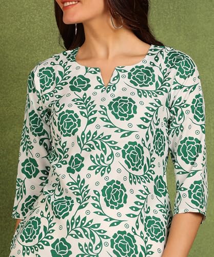 Image of DSK Studio Women's Cotton Short Kurti with Notch Neck Line 3 /4th Sleeves Floral Pattern Short Length and Regular Fit