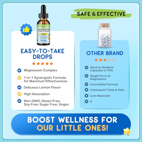 Image of (2 Pack) Magnesium Glycinate Liquid for Kids, Kids Magnesium Liquid Drops Supplement with L-Theanine, Calcium, Zinc, Vitamin D3 K2 for Sleep Calm Relaxation Brain Bones Focus, Lemon Flavor 4 Fl Oz