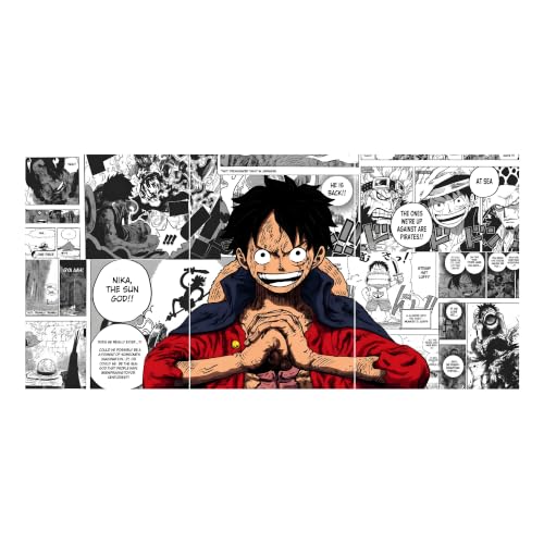 Image of Aniculture Premium 3 Piece Split Poster Set, Wall Art Collage, 300 GSM Ultra HD Print Quality, Self-Adhesive, Anime Wall Decor (63L x 29W cm, Luffy Wano's Dawn)