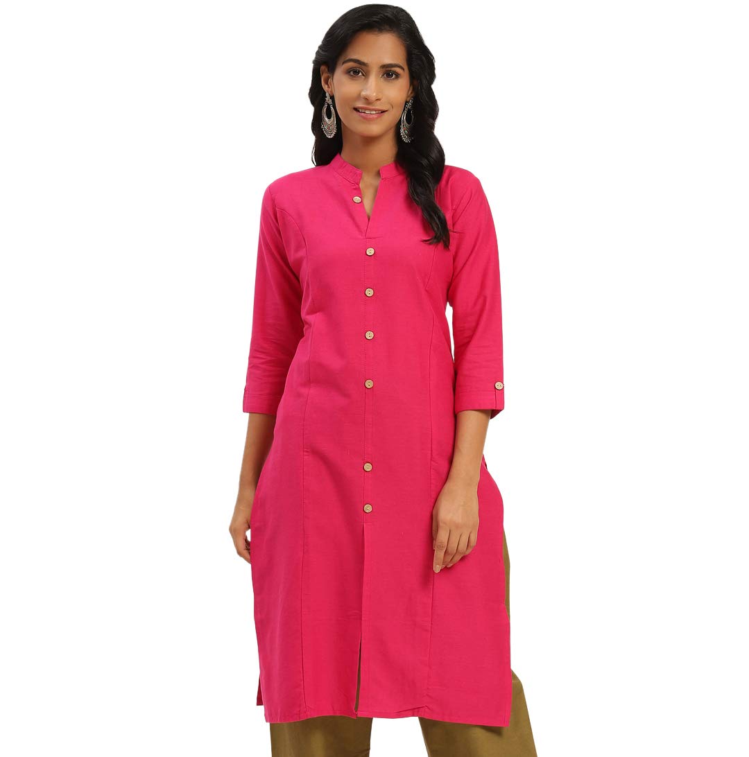 Vastraa FusionWomen's Cotton Solid Kurti, Magenta, 2XL