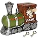 Produktbild alles-meine.de GmbH Spardose -  Reise-Kasse / Maus mit Eisenbahn  - incl. Name - mit 2 Schlüssel + Schloß - stabile Sparbüchse aus Kunstharz - Geld Sparschwein - lustig witzig ..