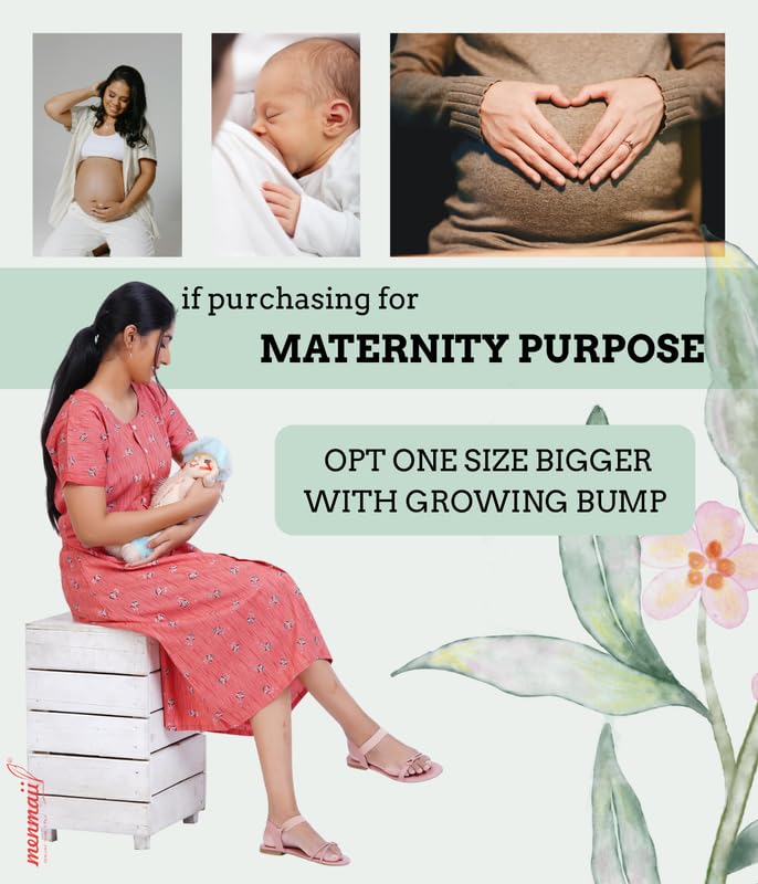 Image of MENMAII Women's [L-4XL] Full Open /Front Buttoned [a Kind of Adaptive Clothing] Multipurpose Nighty for Maternity /Pregnancy /Elderly /Patient /Feeding /Hospital Purpose Nighty Calf Length