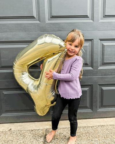 Image of Light Gold Number 4 Balloon 40 Inch, 4th Birthday Party Decorations, Giant 4 Foil Balloon for Party Supplies