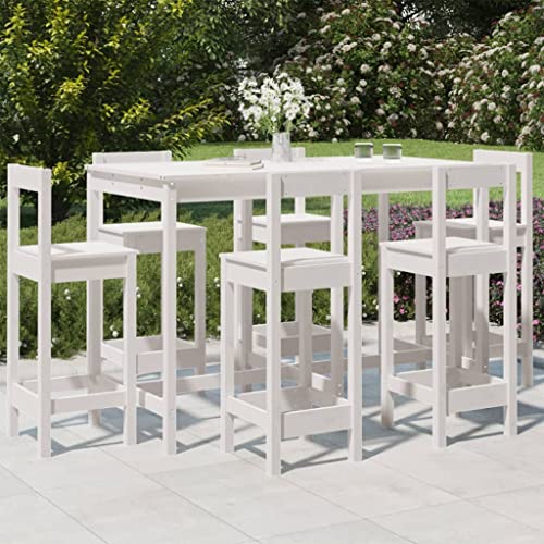 Xichuzi Set de Mesa y taburetes Altos jardín 7 pzas Madera Pino Blanco, Conjunto Jardin, Conjunto Terraza, Muebles Jardin Exterior - 3154761