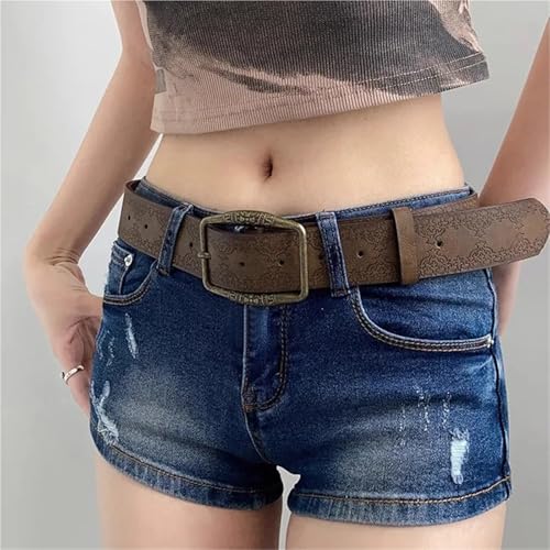 Brown Flo`ral Embossed Belt, American Style, DistressedDenim Accessory, Casual Ethnic Leather Belts 1 piece4