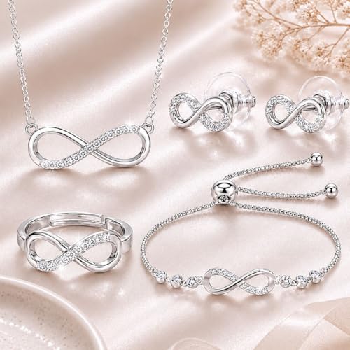 Image of Nilu's Collection Infinity Bracelet, Pendant, Ring and Earring set for Women | AD Stone | Anti Tarnish | Light Weight