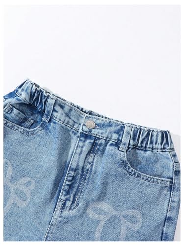MakeMeChic Girl's Bow Knot Print Straight Leg Loose Fit Zip Fly Cute Jeans Denim Pants3