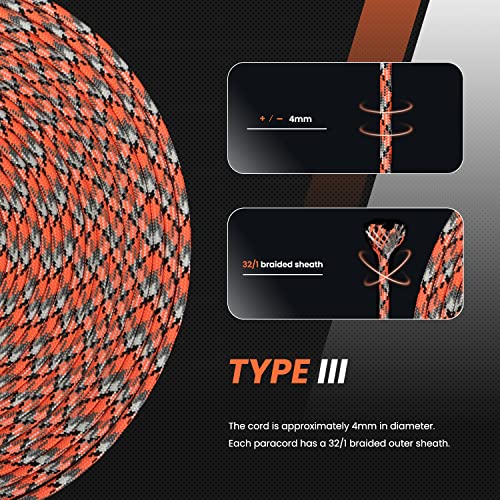 Abma Cord Paracord 620 lbs 4mm 9 Strands 100% Nylon 30M - Corrosion, Multi Color-corrosion, 30 Meters - Image 4