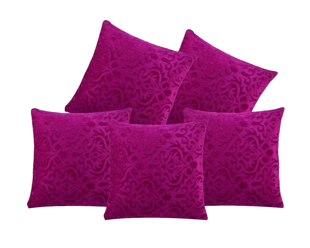 Belive-Me Velvet Embose Cushion Covers Set of 5 (16x16 inch / 40x40 cm, Purple)