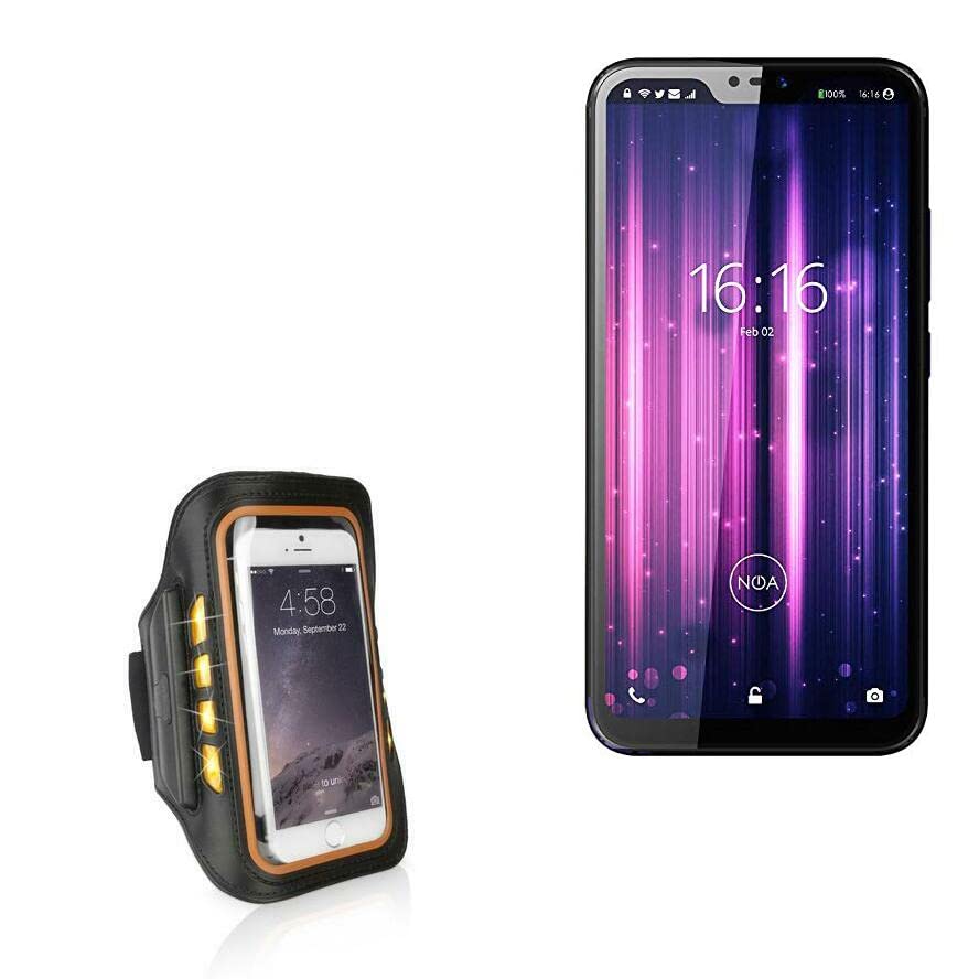 BoxWave Case for Noa N20 (Case JogBrite Sports Armband, High Visibility Safety Light LED Runners Armband for Noa N20, Noa N20, N3 - Bold Orange