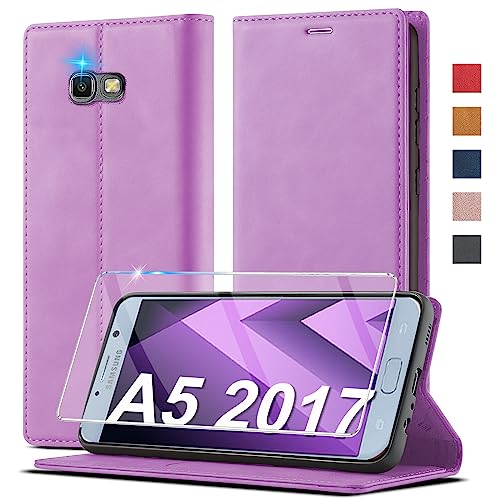Handyhülle für Samsung Galaxy A5 2017 [Mit Schutzfolie] Leder Flip Wallet Stoßfeste Schutzhülle Klapphülle Holster (5,2 Zoll)