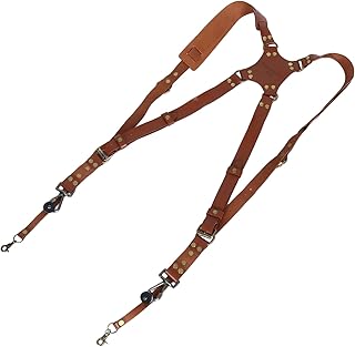 Sinseike Personalized Camera Shoulder Strap for Two Cameras,Personalized Genuine Leather Dual Camera Strap Holder (Personalized)