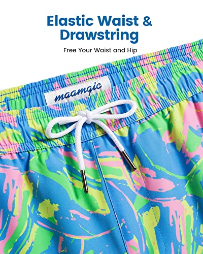 Image of maamgic Mens Swim Trunks with Compression Liner 5 Inch, Quick Dry Bathing Suit with Zipper Pockets, No-Chafing Swim Shorts