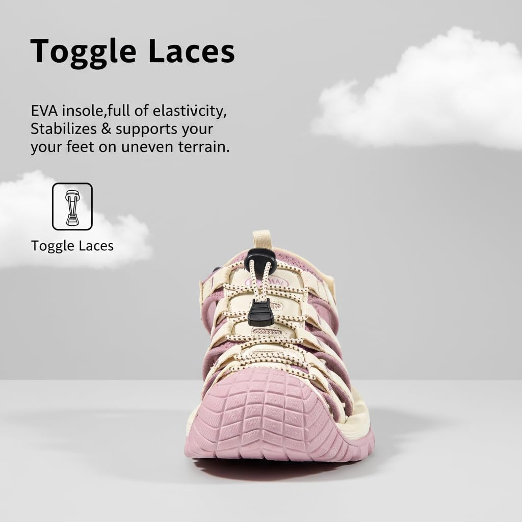Closed Toe Sandals for Women Waterproof Hiking,Adjustable Lace Non-Slip Water Shoes for Women Sport Sandals - Image 2