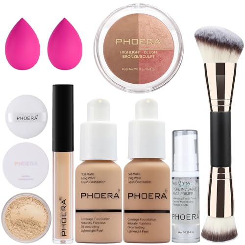 Hilareco PHOERA Foundation, PHOERA Contour Palette, Farbtöne mit Highlighter & Bronzer & Rouge, Bis zu 24 Stunden frischer Halt