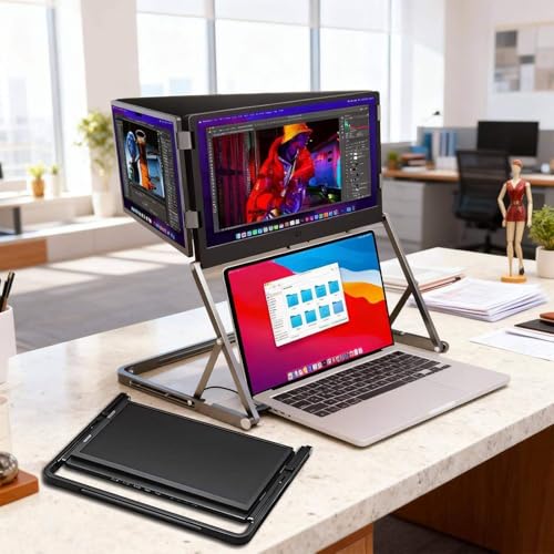 Image of Triple Aero 15.6 inch Pro Premium Triple Portable Monitor Extender, 1080P FHD Triple Screen Laptop Monitor Extender, Portable Monitor for Lap Top with 360 Rotation Adjustable Viewing Angles