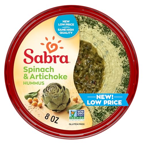 Sabra Spinach & Artichoke Hummus Dip, 8oz - Smooth & Creamy Hummus for Dipping Vegetables & Snacks, Sandwich Spread & Healthy Snacking - Non-GMO, Vegan, Gluten-Free, Kosher & Vegetarian