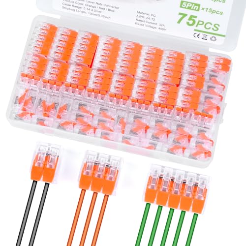 YADOBIG 75 Piezas Conectores Eléctricos Rapidos, Bloques de Terminales, 4mm² Conexión de Cable Compacto