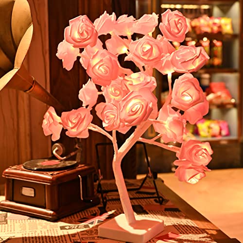 Snokip Rose Flower Tree Lamp, 32 Led Rose Table Lamp Gift For Girls Woman Teens Home Decor Battery Powered For Bedroom Living Room Party Wedding Christmas Valentine's Day Decor #TOP4