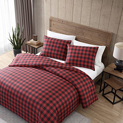 Image of Eddie Bauer - King Comforter Set, Cotton Reversible Bedding, Buffalo Plaid Bedding Set (Red /Black, King)