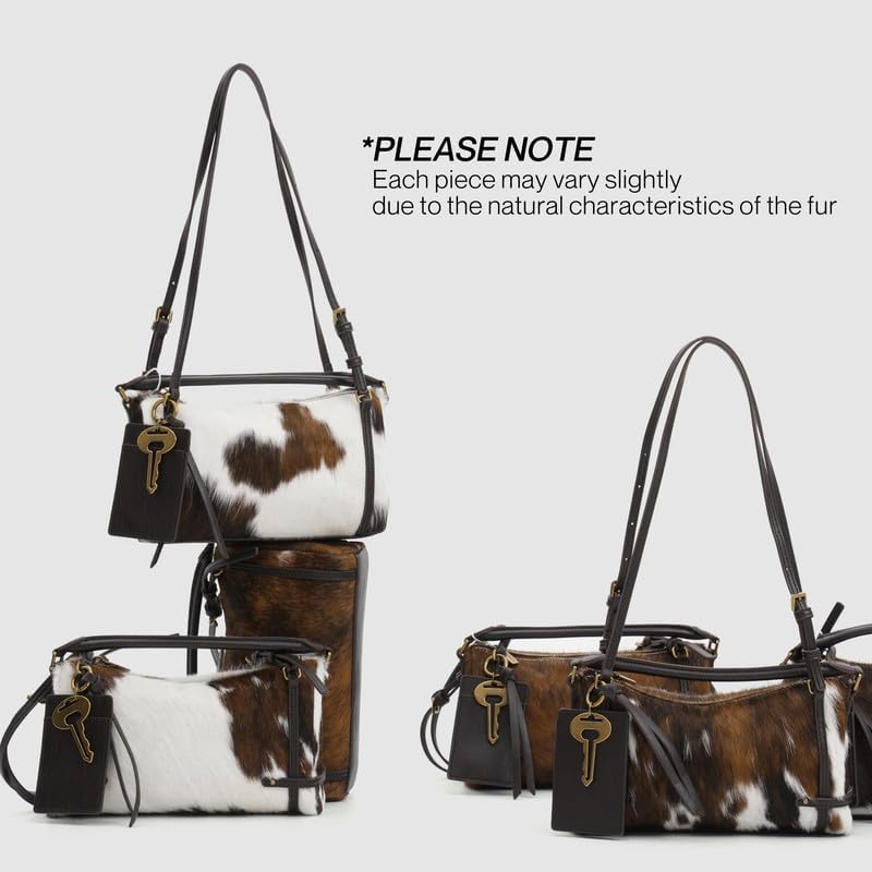URBAN REVIVO 2026 Spring New Women's Genuine Leather Cow Print Crossbody Bag, Small Top Handle Shoulder Purse for Women, Everyday Casual Handbag for Work Travel Gift Ideas