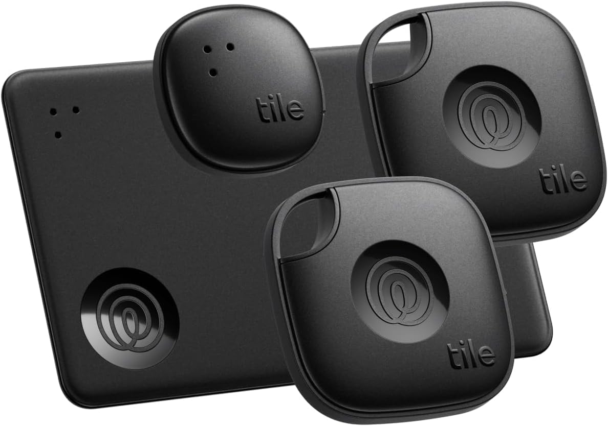 Tile by Life360 Essentials Bluetooth Trackers & Item Locators for Keys, Wallets, Remotes & More; Easily Find All Your Things. Both iOS and Android Compatible. 4-Pack (Mates/Slim/Sticker)