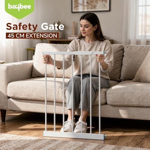 Image of Baybee Safety Gate Extension 45cm | Baby Gate Extender for Kids & Pets | Tool-Free Pressure Fit | Dual Side Compatible Extension for Doorways, Stairs & Hallways (White)