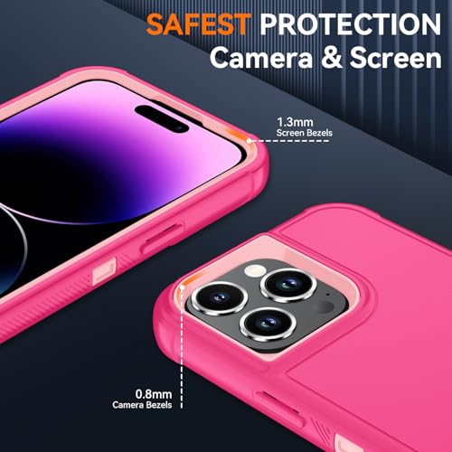 Image of SunStory Compatible with iPhone 14 Pro Max Case with HD Screen Protector, 3-Layer Heavy Duty Full-Body Cover,3 in 1 Hybrid Protective Case for iPhone 14 Pro Max 6.7 inch,PinkRed