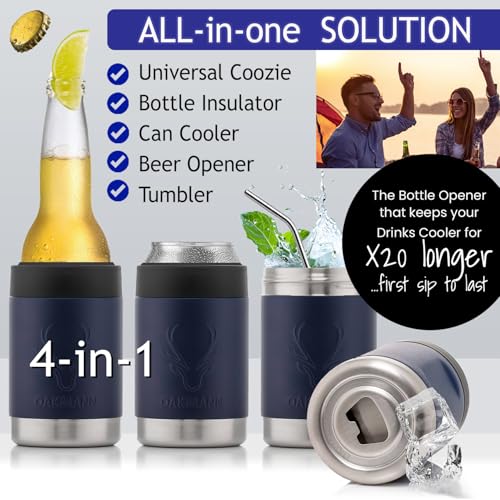 Image of Stainless Steel Beer Cooler With Bottle Opener, Vacuum Insulated Can Cooler 12 oz for Bottles Cans, 4-in-1 Universal Insulator Coozy for Bottles Cans, Best Beer Gifts for Men (Navy)