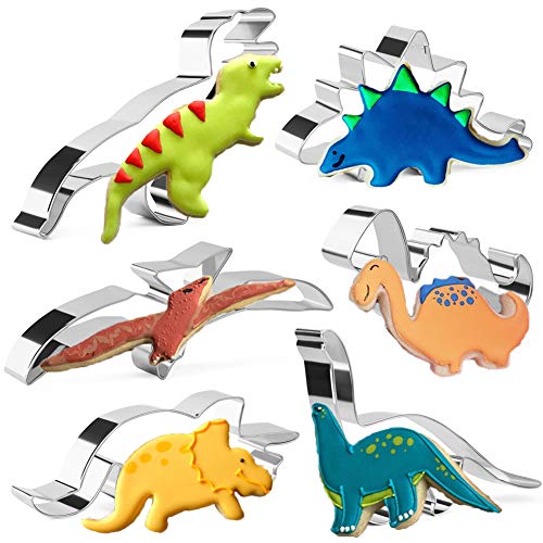 KAISHANE Set de cortadores de Dinosaurio para niños 6 Piezas de Acero Inoxidable Molde de Galletas para Hornear pastelería Decoración de Torta