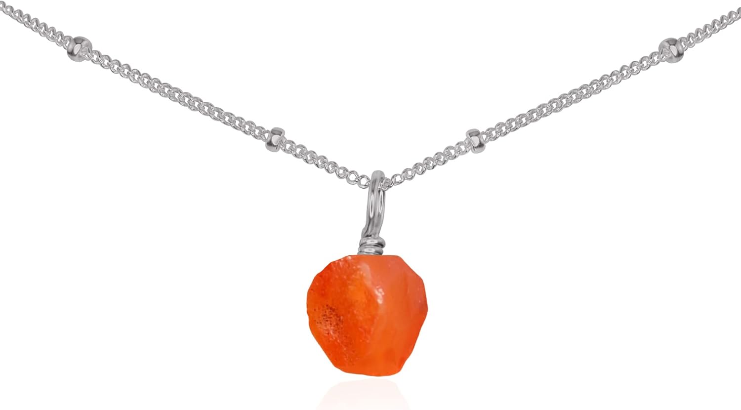 Carnelian Raw Crystal Pendant Choker in Stainless Steel Satellite