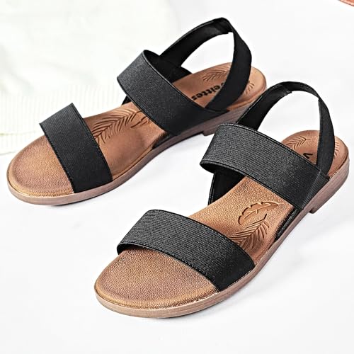 Veittes Women's Flat Slide Sandals-Adjustable Double Elastic Bands,Crossover Straps,Fashion Casual Summer Flat Sandals.4