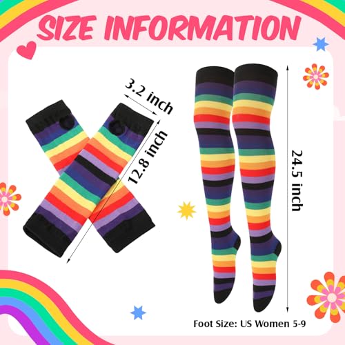 Image of Geyoga Striped Arm Leg Warmers Set Fingerless Gloves