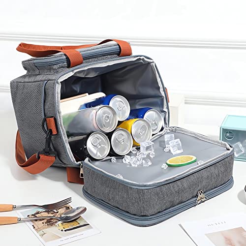 Mluuhk Expandable Double-Layer Lunch Cooler, Lunch Bag With Shoulder Strap, Waterproof And Leak-Proof Insulated Bag For Men, Women, Work, Outdoor Picnic, Travel (Grey) #TOP6